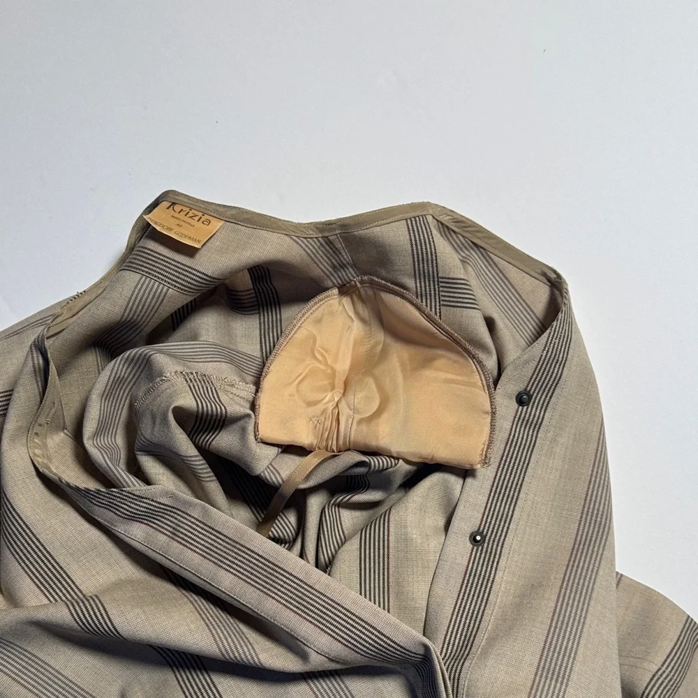 VINTAGE KRIZIA 90's Bergdorf Goodman Striped Neutral Midi Tunic Dress RARE M? - Picture 13 of 13